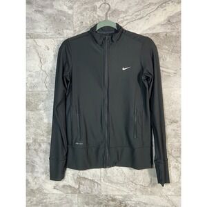 Nike Dri Fit Womens Full Zip Jacket Black Athletic Track Running Size S